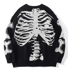 Мужские свитеры мужчины негабаритный черный скелетный скелетный отпечаток женщины винтажные ретро -вязаные вязаные осенние хлопковое пуловер Unisex 221121