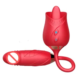 Vibratore di spinta del dildo del giocattolo della rosa per le donne Stimolatore del clitoride dell'uovo Leccare la lingua Adulti Merci Giocattoli del sesso Femmina