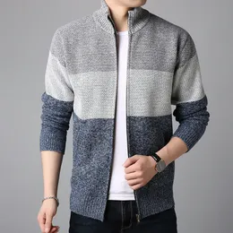 Suéteres masculinos Autumn e Winter Stitching Sweater de malha casual casual casaco longsleeeved colar de stand -up slim fit confortável 221121