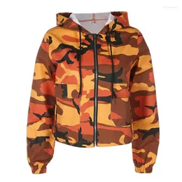 Damenjacken Frühling Herbst Koreanischen Stil Weibliche Kurze Schlanke Orange Camouflage Tasche Motorradjacke Frauen Casual Baseball Hoode Mantel