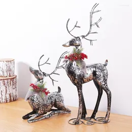 Juldekorationer Iron Reindeer Elk Pine Cones Decoration Golden Silver Deer Lamp Shopping Mall Retro Ornament Home Decor Wedding Presents