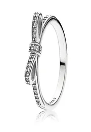 ragazza 925 Sterling Silver Sparkling Bow Ring Set Scatola originale per Pandora grain Women Wedding CZ Diamond bowknot 18K Rose Gold Ring7448693