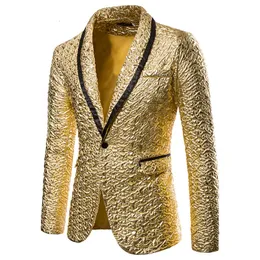 남자 양복 블레이저 반짝이는 금색 반짝이는 슈트 재킷 남자 브랜드 숄 칼라 원거