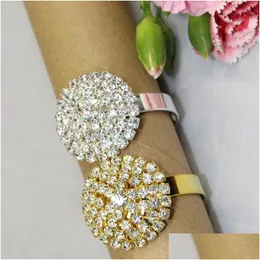 ナプキンリング卸売12 PCS SIER/GOLDEN RHINESTONE NAPKINRINGS SERVIETTE HOLDER WEDDITE DROP DERVIUL HOME GARDEN KITCHEN DHAJ4