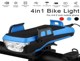 4000MA Solar Bicycle Light Rainproof LED USB Power Mobiltelefonhållare Högtalare alla i en cykelstrålkastare Ljus Uppladdningsbar 220215801219