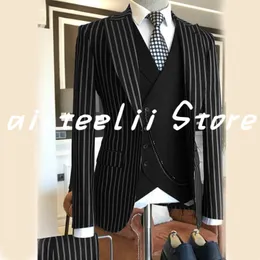 Erkekler Suits Blazers Suit 3 Parça Çizgili Blazer Pantolon Yelek resmi düğün smokin homme ceket iş conjuntos de chaqueta 221121