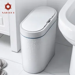 Abfallbehälter XiaoGui Smart Sensor Mülleimer Elektronische Automatische Haushaltsbadezimmertoilette Wasserdicht Schmale Naht Cubo Basura 221119