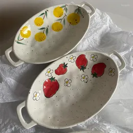 Пластины домашняя керамика с двойной ручкой для выпечки микроволновая печь сыр запеченная рисовая чаша домашняя рука