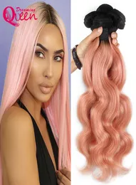 1B Pink Ombre Body Wave Brazilian Human Weave Bundles Virgin Peachy Ombre Hair Extensions Y R Hair Extensions 3 Bundles1208587