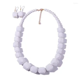 Necklace Earrings Set European American Geometric Acrylic Jewelry Beads Jelly Color Irregular Clavicle Chain Short Thick 40GB