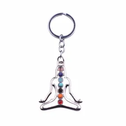 Nyckelringar 12pc/set 7 chakra yogasten nyckelring mticolor naturliga pärlor läkande kristallnyckelkedja för kvinnor reiki spiritual sleutelha dhdy0