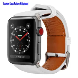 Cross patterns Leather Smart Straps for Apple Watch Band 40mm 38mm 44mm 42mm Retro Pattern Leather Classical Replacement Bands iWatch Men Women Series SE 6 5 4 3 2 1
