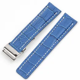 Herrenuhren für 22 mm 24 mm Echtleder-Uhrenarmband, Braun/Blau/Schwarz, passend für Breit. Armband für Uhrenarmband mit Faltschließe