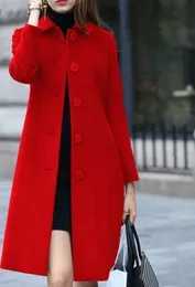 여자 양모 블렌드 1pcs/lot luxury style coat 가을 가을 겨울 중간 길이의 단일 가슴 슬림 혼합 en 오버 코트 빨간색 블랙 블랙 221122