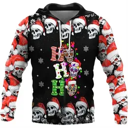 Sonbahar/Kış Yeni 3D Sıcak Noel Kafatası Baskı Hoodie Avrupa ve Amerikalı Erkekler Gevşek Kazak Hoodies 002