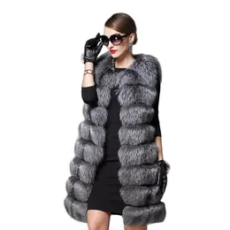 Женское искусственное меховое пальто HJQJLJLS, женское длинное модное повседневное тонкое серебристо-серое жилет, женское зимнее теплое пушистое искусственное пальто без рукавов 221122