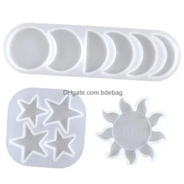 Moldes de cozimento Diy resina epóxi Sile Mod Moon Star Sun Molds Manual Ornament Pingente White Mold Transparent 2 5HJ G2 Drop Deliver