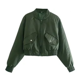 여성 재킷 메로디 가을 Winther Fashion Za Green Short Outwear Chic Lady Long Sleeve Pockets Solid Bomber Girls Coats 221122