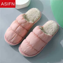 Asifn Winter Women Men Home Cotton Slippers with Fur Warm Warm House House Room Room Bedoor Shairy for Women Zapatos de Mujer J220716