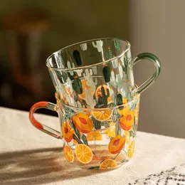Mugs MDZF SWEETHOME 500ml Yellow Peach Cactus Glass Tea Milk Cups With Scale Coffee Mug Party Creative Drinkware Tumbler Water 221122