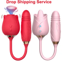 Vibrators Rose Thrusting Sucking Sex Toy for Woman Anal Double Head Vibrator Oral Licking Teasing Female Telescopic Masturbation 221116