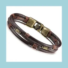 Bangle Mens Retro Leather Bangle Armband Armband Mtilayer Brown Woven Rope Armband Bangles Cuff Fashion Jewets Gift Drop Delive Dhyeg