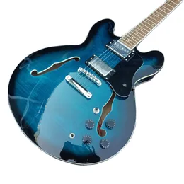 Electric Guitar Factory Direct Wholesale Tiger Pattern Transparent Blue Dave Grohl Jazz Semi-Hollow Free Delivery