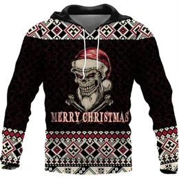 Outono/inverno Novo 3D Hot Christmas Skull Print Hoodie Europeu e American Men Pullover Loose Hoodies 004