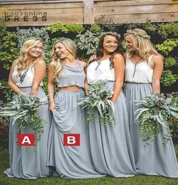 Country Garden Bohemian Two Pieces Bridesmaid Dresses A Line Chiffon Long Maid of Honor Gowns For Summer Weddings3615404