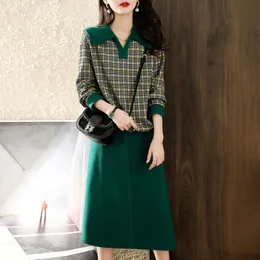 Two Piece Dress Spring Autumn temperament V neck Long Sleeve Plaid Suit For Women's Clothing Vintage Skirts Sets fp655 221122