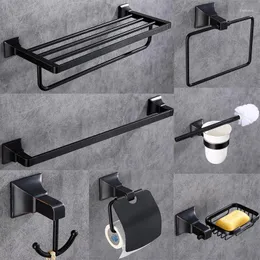 Bath Accessory Set AOBITE High Quality Bathroom Accessories Brass Hardware Black Matte Paper Holder Towel Rail Toothbrush Bar 8800