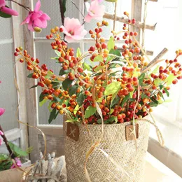 Fiori decorativi 6 pz/lotto Bacche Di Frutta Di Natale Artificiali Per La Decorazione Domestica Del Partito Di Nozze Piante Lunghe Da 70 Cm Con Vaso