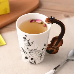 Muggar Creative Music Violin Style Guitar Ceramic Coffee Tea Milk Stave Cups With Handle Novell Gifts 221122