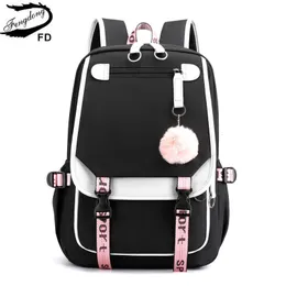 バックパックFengdong Kids School Backpack for Girls Korean Style Black Pink Cute SchoolBag Kawaii S Teenage Gift221122
