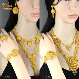 Naszyjnik Zestaw Aniid Dubai 24K Gold Splated Luksusowa kobieta biżuteria Marokańska Nigerian Bride Biżuteria