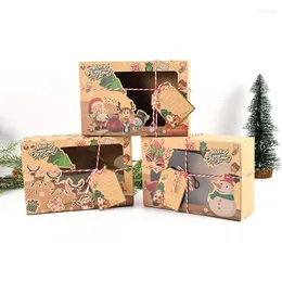 선물 랩 3pcs 크리스마스 크래프트 종이 상자 투명한 창 쿠키 사탕 박스 DIY Xmas 포장 라벨 인사말 카드