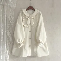 Kvinnors ull blandar enkelbröst puffhylsa söta elegant ullrock kvinnor jacka bowknot lolita docka krage ytterkläder koreanska modekläder 221122