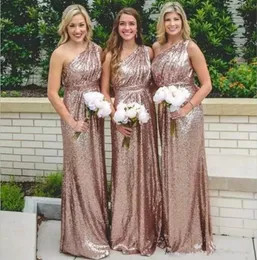 Country Rose Gold Seconded Bridesmaid Dresses 2020 New Bling One كتف طويل طول الأرضية بالإضافة إلى حجم خادمة الشرف الرسمية 7671324