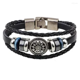 Charm Bracelets Punk Cow Leather Braided Bracelet Vintage Alloy Sunflower Men Fashion Jewelry Lederen Armband Man