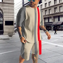 Felpe con cappuccio da uomo Felpe Summer Fashion Trend Men Suit 3D Stampato a righe Motivo da jogging Tuta a maniche corte Magliette Set Streetwear Abbigliamento per uomo 221122