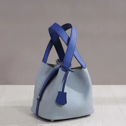 designer bag 2022 new summer bags lychee grain first layer cowhide leather bucket cabbage blue handbag women tide