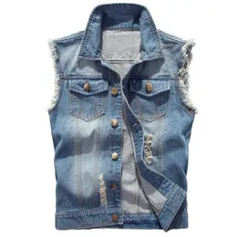 Men's Vests Denim Sleeveless Jacket Men Fashion Ripped Cotton Jean Gilet Casual Jeans Waistcoat Cowboy Hip Hop Streetwear Clothing 221122