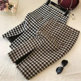 Skirts Woolen Winter Skirt Womens Thickened MidLength Vintage Plaid A Line High Waist Office Lady Mujer Faldas Ropa 221122