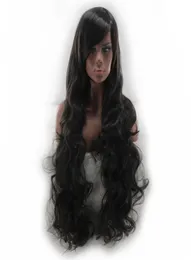 Woodfestival Spique Bangs Long Black Wig Curly Synthetic Hair Wig для женщин с термостойкими волокнами можно окрасить 80cm4638475