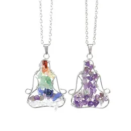 Criativo artesanal irregular natureza pedra yoga buda colares feminino meditação equilíbrio cura 7 chakra colar para