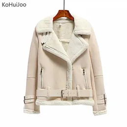 Womens Leather Faux KoHuiJoo Winter Suede Jacket Women Thick Warm Fashion Zipper Motorcycle Lambs Wool Coat Female Shearling Overcoat 221122