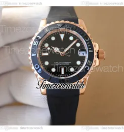 TWF 37mm Y-M 268655 ETA2836自動女性ウォッチブラックダイヤルローズゴールドケースラバーストラップ新しいレディースウォッチ無料シリアル保証カードタイムゾーンウォッチ