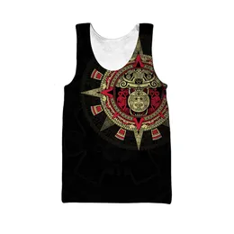 قمم دبابة الرجال العدالة المكسيكية المكسيكية Aztec Warrior Tank Tops 3D Proofic Polyester Vest Fashion Man Aztec Sports Gensual Men Clothing 221122