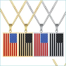 Pendant Necklaces Stainelss Steel American National Flag Pendant Necklace Gold Chains Tag Necklaces For Women Men Hip Hop Fashion Je Dhgd7