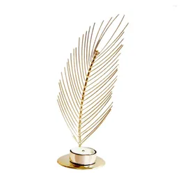 Ljusstake Gold Metal Feather Tealight for Home Decorations Party Wedding Centerpieces Cafe Bar Shop Display